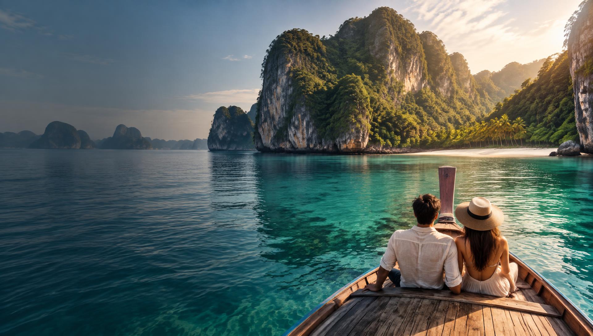 Travelers exploring Thailand by long-tail boat